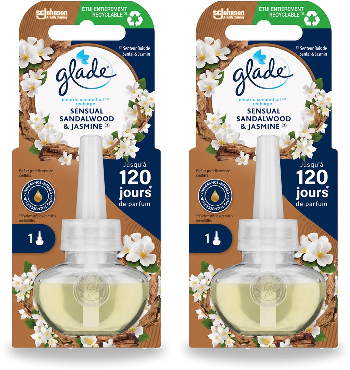 2 x Glade - Navulling Elektrische Olie - Sensual Sandelhout Jasmijn - 20 ml - Voordeelverpakking - 2 stuks
