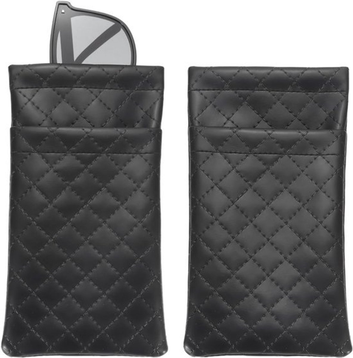 Dubbele PU lederen brillenkoker met druksluiting, zacht zwart etui voor brillen en reisaccessoires, 2 stuks, ideaal voor bescherming en organisatie