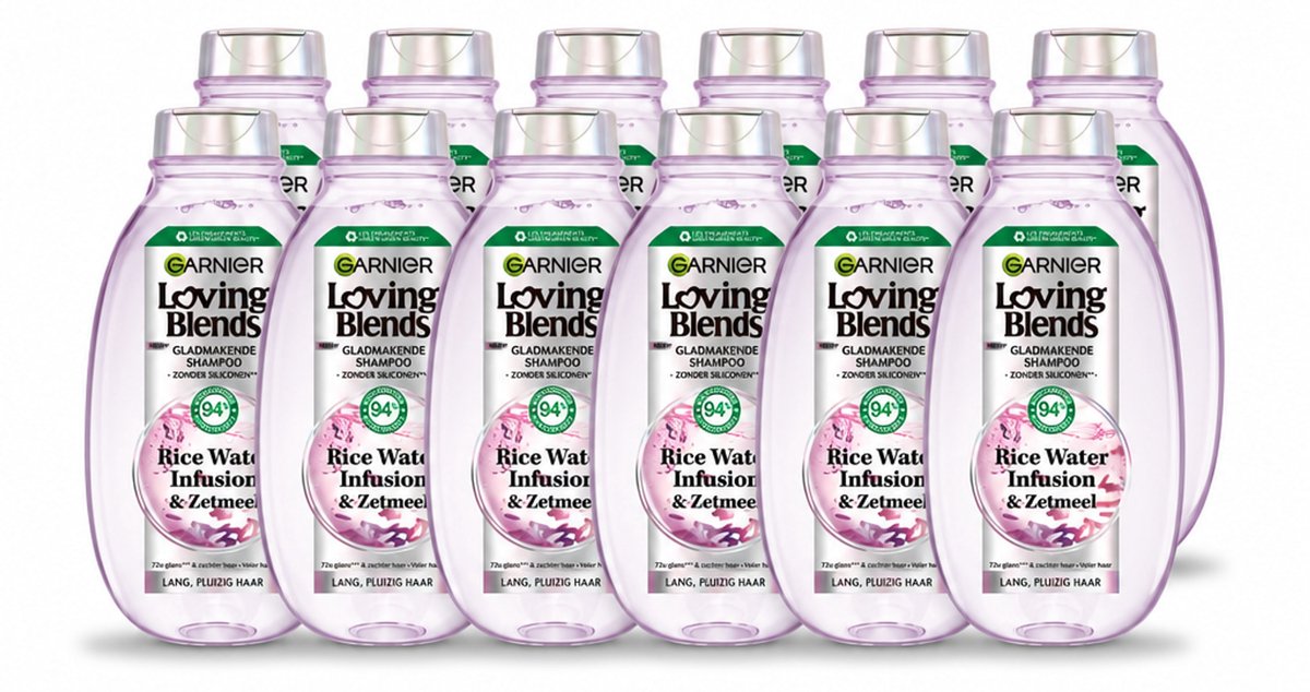 12 x Garnier - Loving Blends - Shampoo - Rice Water Infusion - Glans & Zachtheid - Lang Haar - 300 ml - Voordeelverpakking - 12 stuks