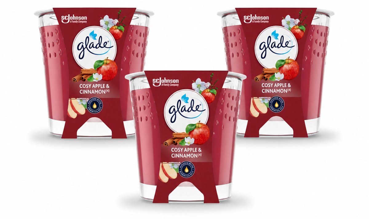 3 x Glade - Geurkaars Cosy Appel Kaneel - 100% Raapzaadwas & Vegan - 112 g - Voordeelverpakking - 3 stuks