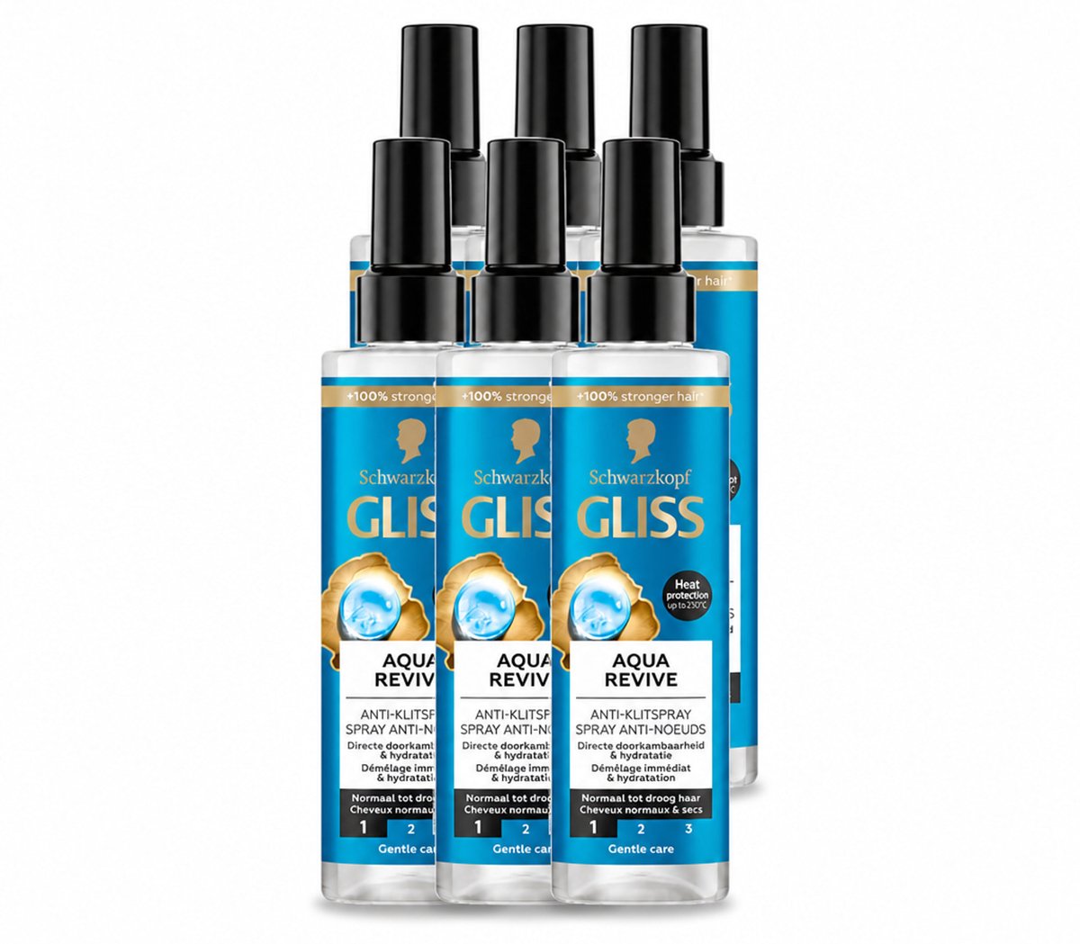6 x Gliss - Anti-Klit Spray Aqua Revive - Voor Hydraterend en Makkelijk Doorkambaar Haar - 200 ml - Voordeelverpakking - 6 stuks