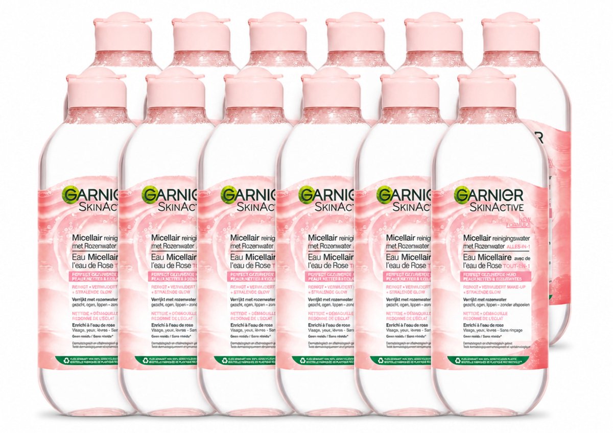 12 x Garnier - SkinActive - Micellair Reinigingswater - Rozenwater - Stralende Huid - 400 ml - Voordeelverpakking - 12 stuks