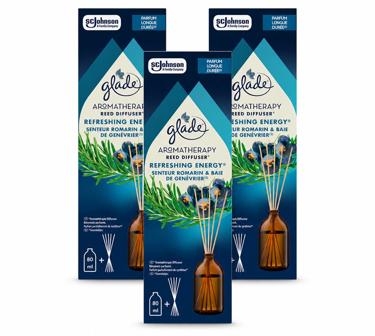 3 x Glade - Geurstokjes Verfrissende Energie - Aromatherapie Geurverspreiding - 80 ml - Bulkverpakking - 3 stuks
