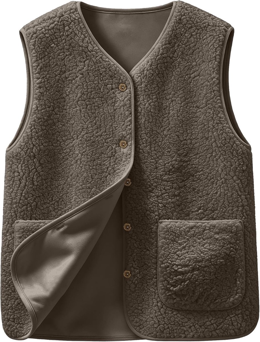 Teddy Fleece Gilet voor Vrouwen UK Pluizig Vest Button Down Vest Tops Lichtgewicht Gezellige Gilets Dames Body Warmer Mouwloze Jas met Zakken voor Hardlopen Winter Herfst Bovenkleding
