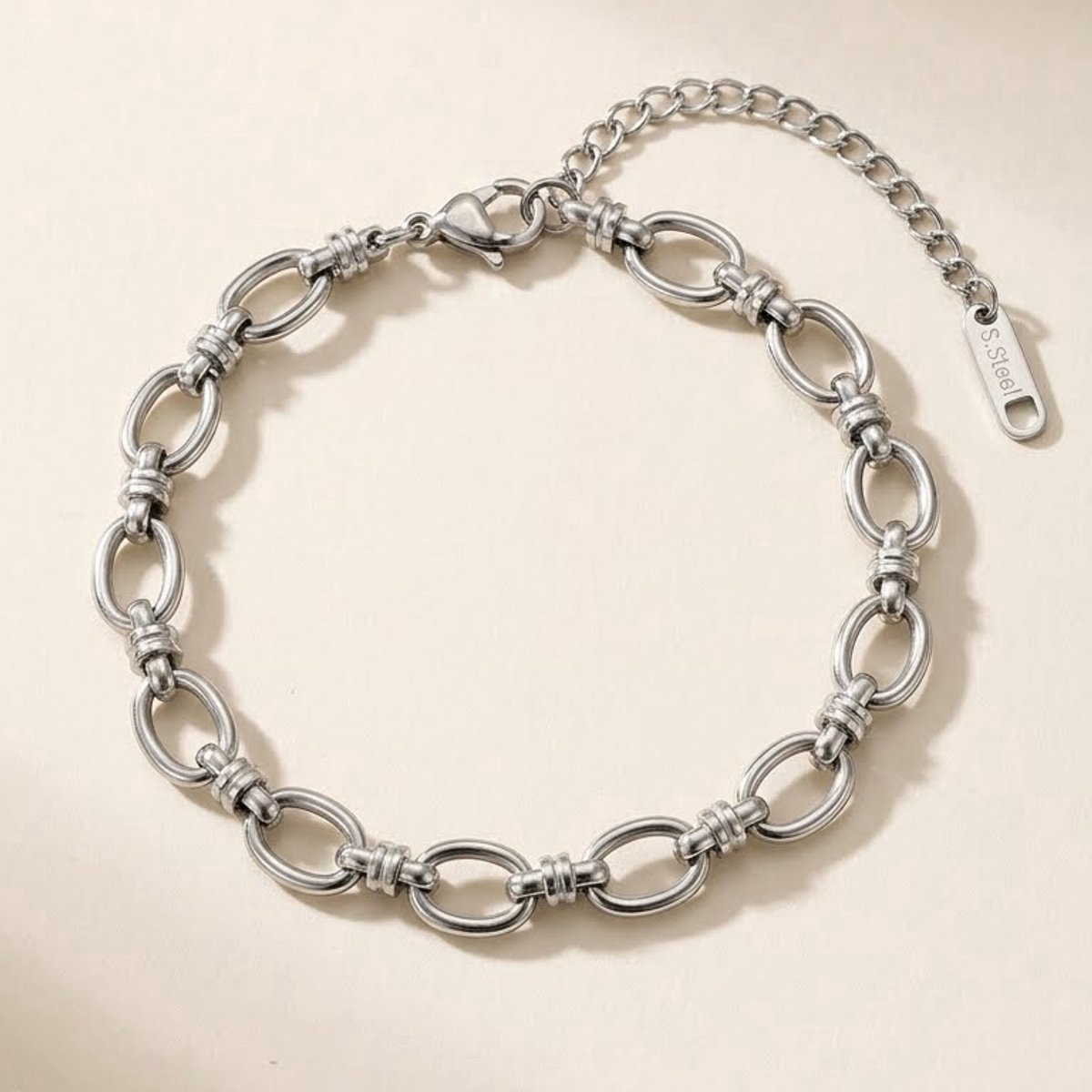 Lundholm luxe Armband Lundholm Luxe Premium Stainless Steel Zilverkleurige Armband Dames Schakel Jewellery cadeau - verjaardag cadeau vrouw Afscheid My Ellen Serie Bedankt Cadeau - Scandinavisch Design Zilveren Armband - Scandinavisch Design