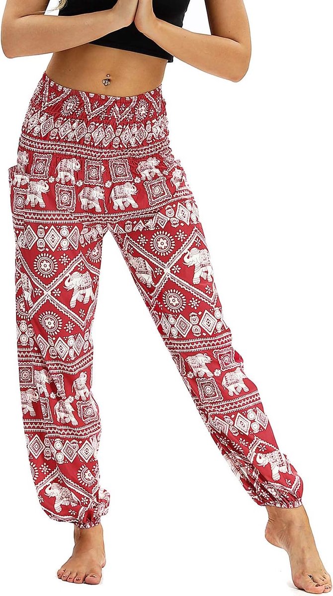 Vrouwen Hippie Baggy Thaise Yoga broek met zakken Elastische hoge taille Genie Harem Broek Aladin Summer Beach