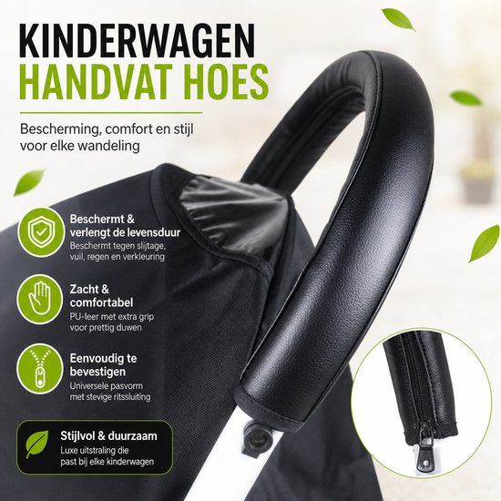 BukkitBow - Kinderwagen Handvat Hoes - Kunstleer - Met Rits - Universeel - Beschermhoes voor Buggy & Kinderwagen - Zwart van BukkitBow — afbeelding 2