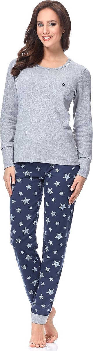 Fashion Damespyjama met Sterrenprint | Zachte Set van Katoen met Lange Mouwen en Broek | Comfortabele Nachtlook voor Thuisgebruik of Slapen in de Winter S-XXL