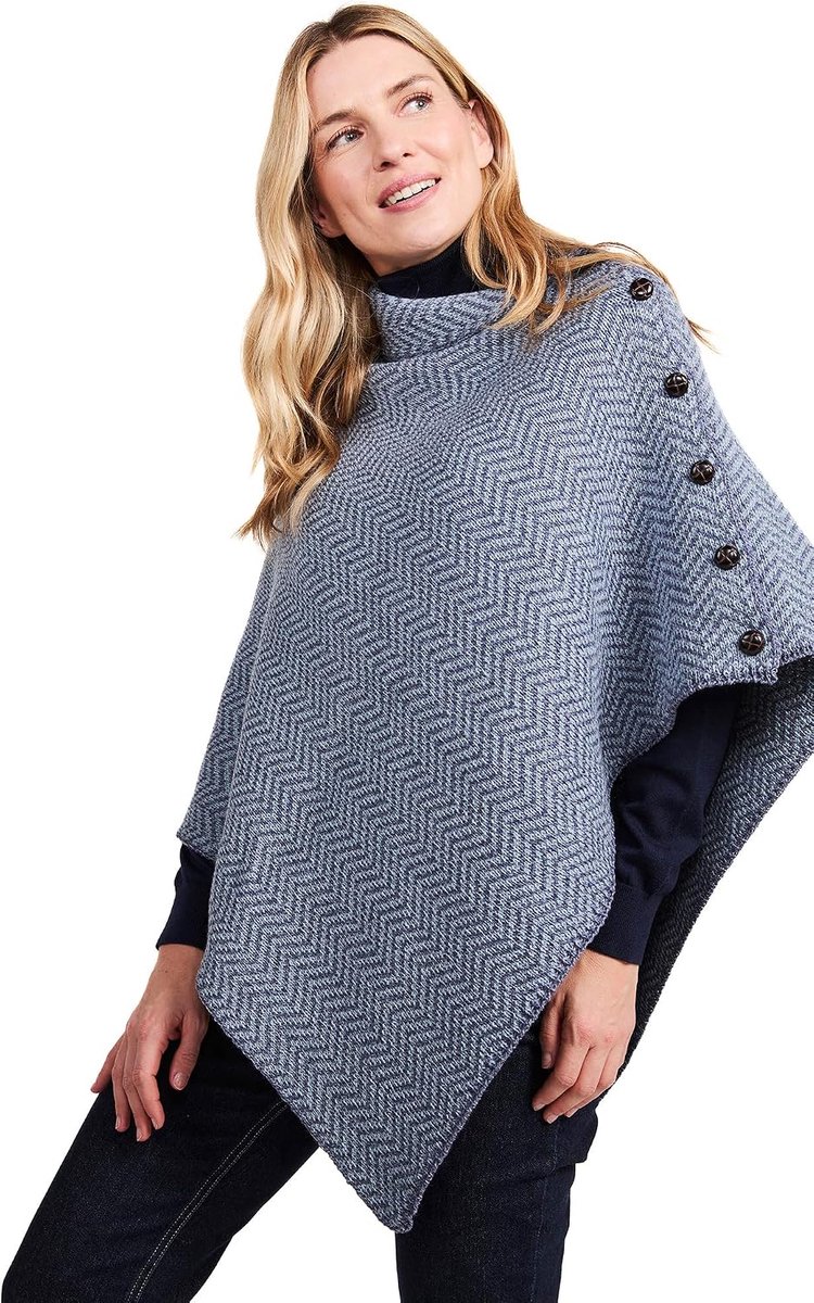 Woollen Mills Visgraat Merino Wol Ierse Poncho Gemaakt in Ierland