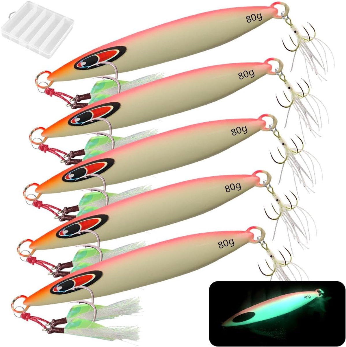 Zinkend diepzee visaas, WASAGA 80 g/100 g/120 g/150 g/200 g/250 g/300 g visaas spinner perfect voor vis lint en tonijn zalm tandbaars kabeljauw en jigging lokaas
