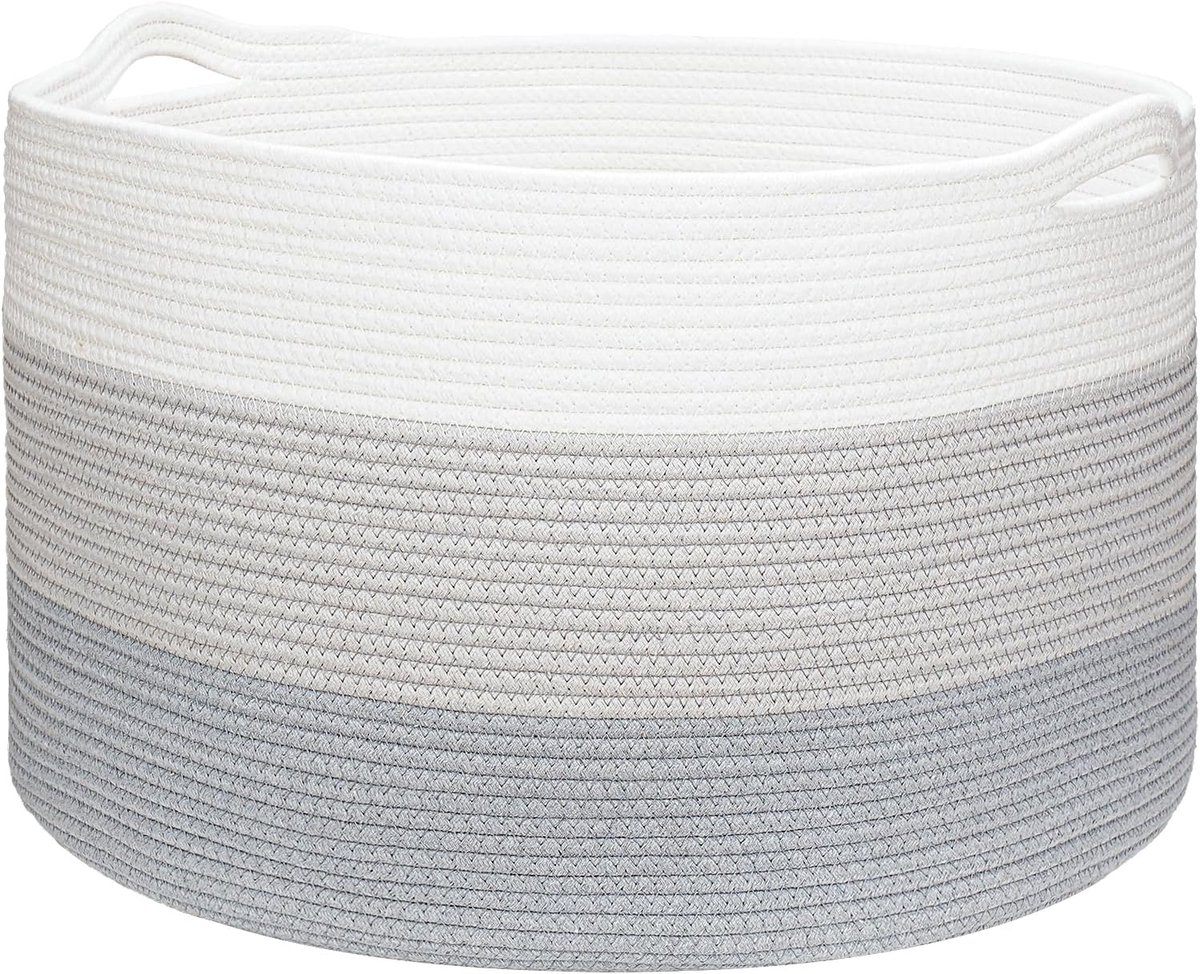 Grote wasmand, 55 x 35 cm geweven dekenmand 88 l, katoenen touw opbergmand voor woonkamer, speelgoed, handdoeken, kussens, kleding