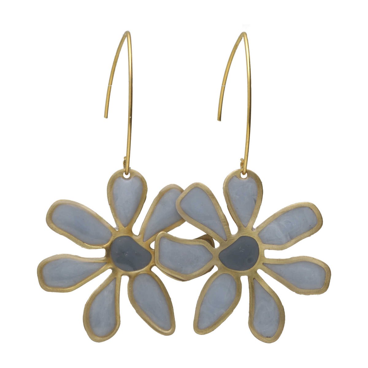 Bela Donaco - Oorbellen – Resin Art – Messing – Grijs Blauwe bloemen