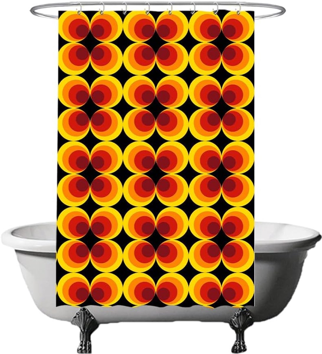 Douchegordijn - Retro Vintage Bloemen 60er 70er - 120 x 180 cm - wasbaar - schimmelwerend - met 8 ringen - Flower Power Oranje Geel Bruin