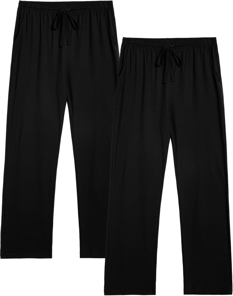 2-pack pyjamabroek voor heren, lange lichte pyjamabroek van katoen, loungewear broek, slaapbroek, vrijetijdsbroek met elastische tailleband en rechte snit