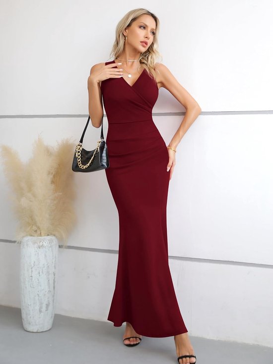 Cocktailjurk, voor dames, maxi-jurk, feestjurk, wikkeljurk, zomerjurk, feestelijk, elegant, bodycon, lang, bruiloft, avondjurk — afbeelding 3