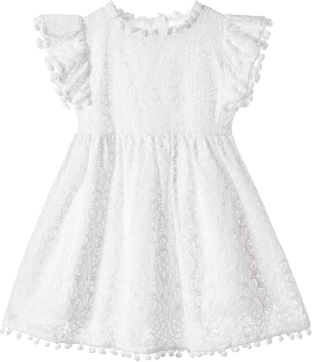 Prinsessenjurk voor kleine kinderen, vintage, pompon, platte mouwen, feestjurk