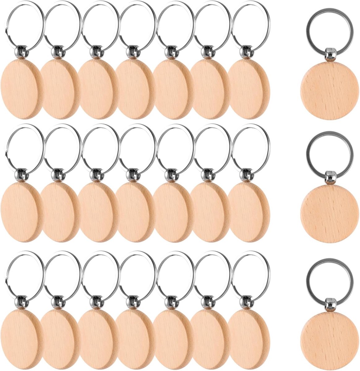 24 Stuks Houten Sleutelhangers Blanks, DIY Houten Sleutelhangers Blanco, Houten Sleutelhanger Doe-het-zelf Gepersonaliseerde Houten Sleutelhangers voor Schilderen Knutselen Decoreren