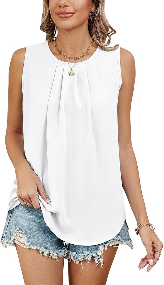 T-shirt voor dames, zomervest, chiffon, tanktop, ronde hals, losse blouse, voor het werk