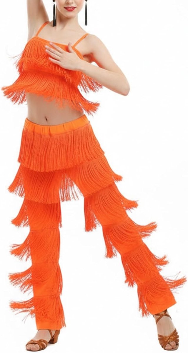 Latin Tassel Dance top en broek 2 delige sets voor Ballroom Rumba Tango Salsa