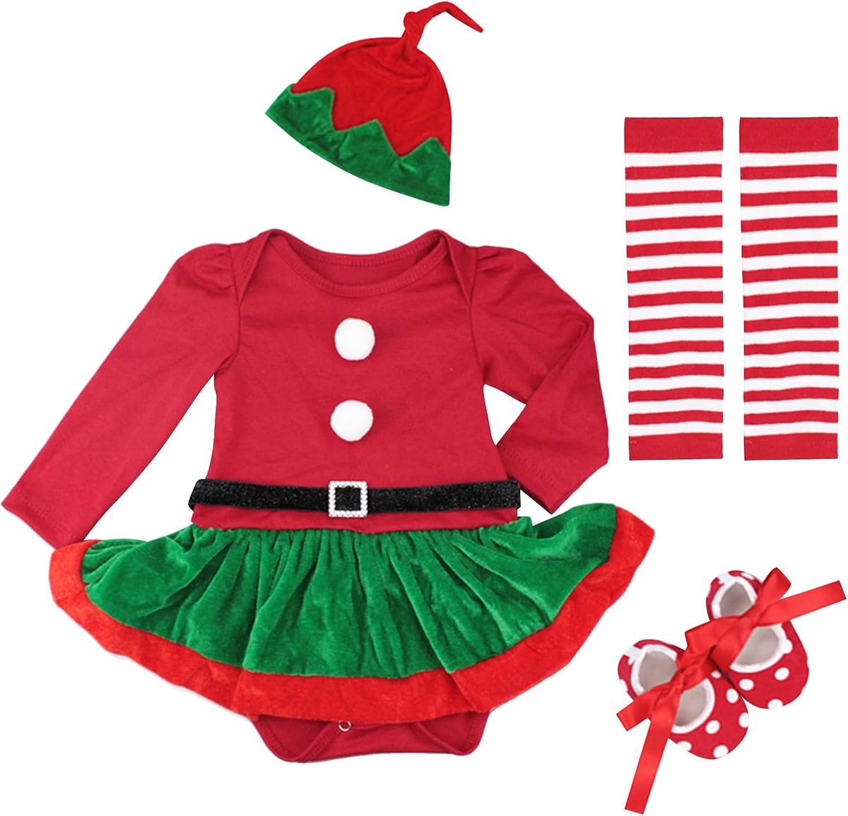 Baby kerstoutfit 4 stuks pasgeboren baby meisje kerstjurk Santaa Claus baby jurk Tutu rompers rok hoeden voor baby meisjes 0~18 maanden, rood, 0-3 Maanden