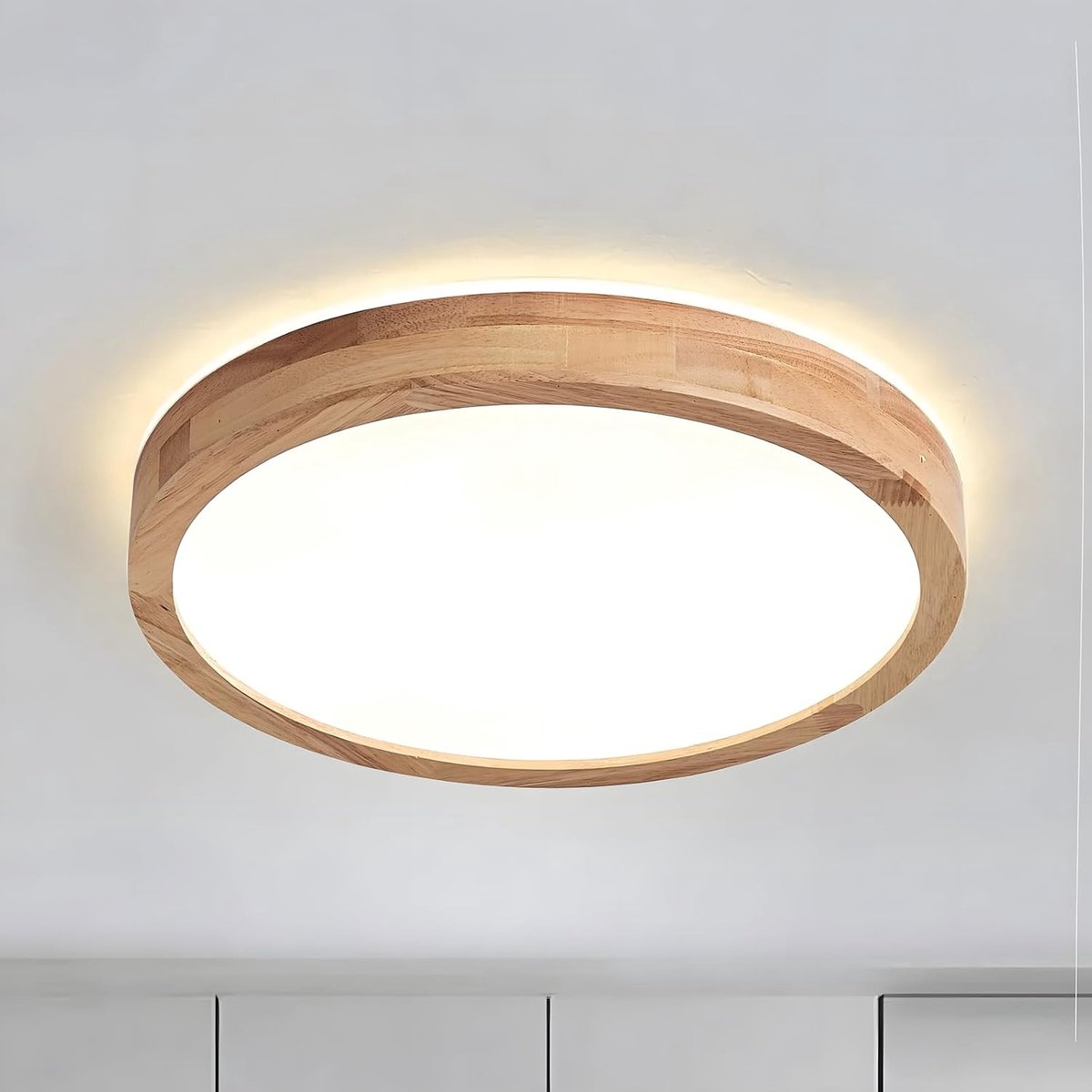 LED-Plafondlamp | Ø30cm 6000K 1620Lm 18W | Ronde Top 360° Glow Natuurlijk Houten Plafondlamp, Slaapkamer, Woonkamer, Kinderkamer, Keuken, Eetkamer, Thuis, Kantoor (Koel Wit)