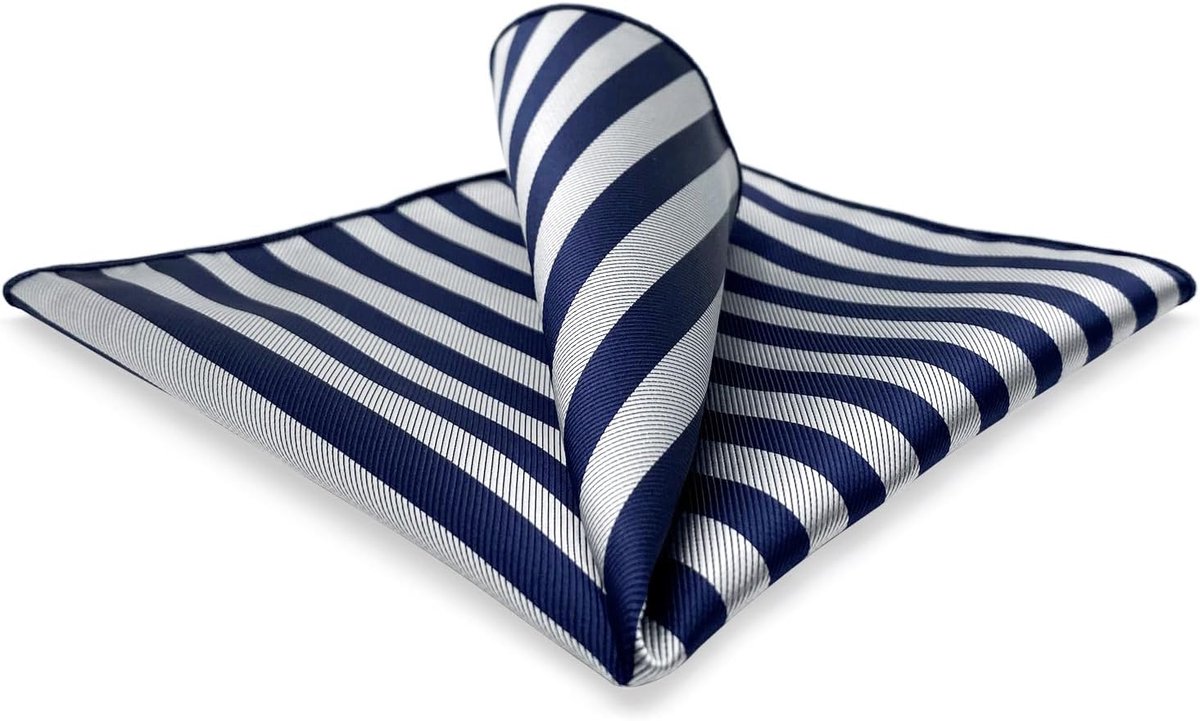 SHLAX&WING Pochet voor heren colbert blauw grijze strepen zakdoek Pochetten voor heren