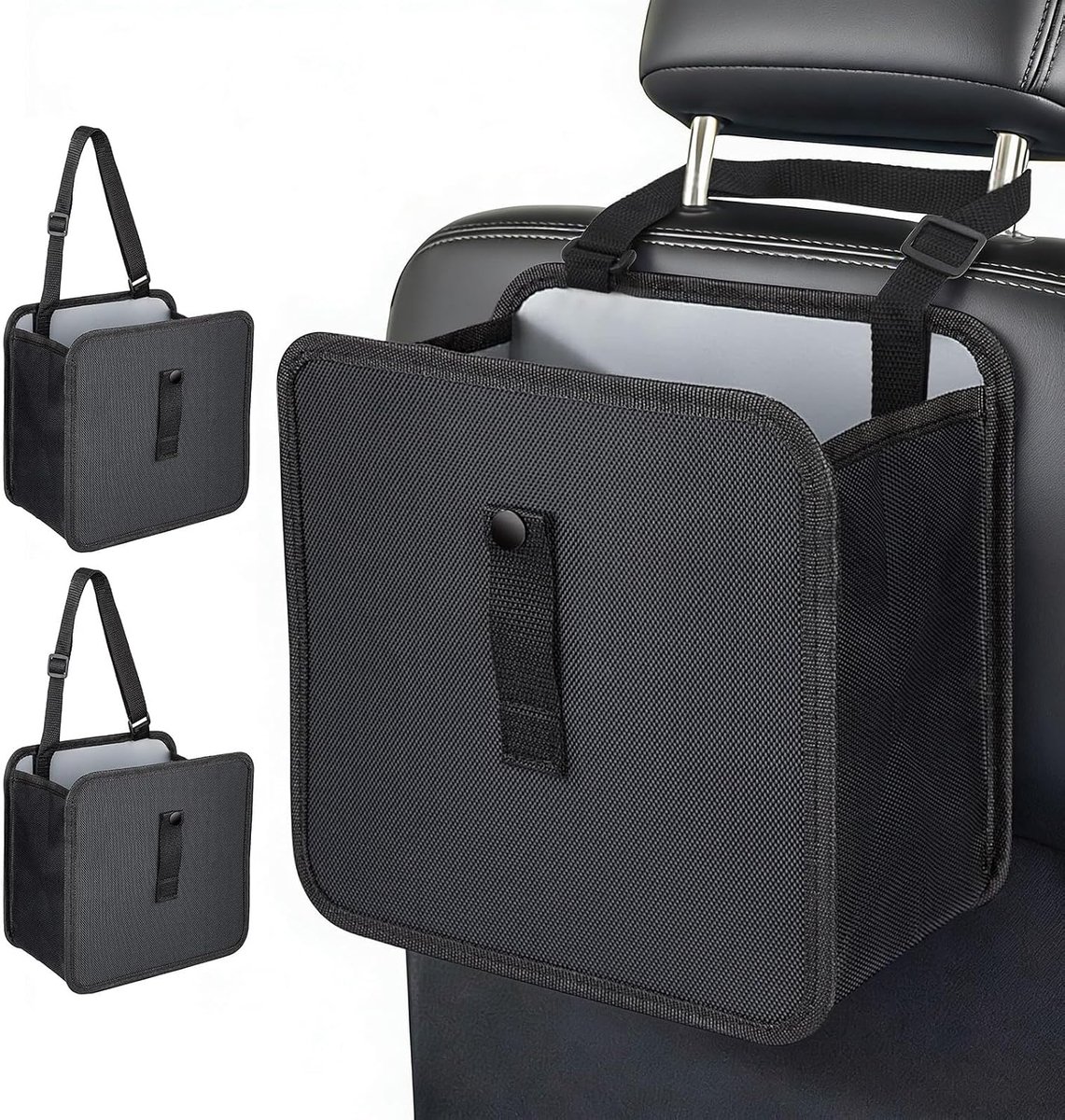 Autoprullenbak - Opvouwbare Multifunctionele Hangopbergzak - Waterdichte Auto Organizer voor Achterbank - Lekbestendig en Compact - Formaat 23x14x23 cm - 2 Stuks - Zwart
