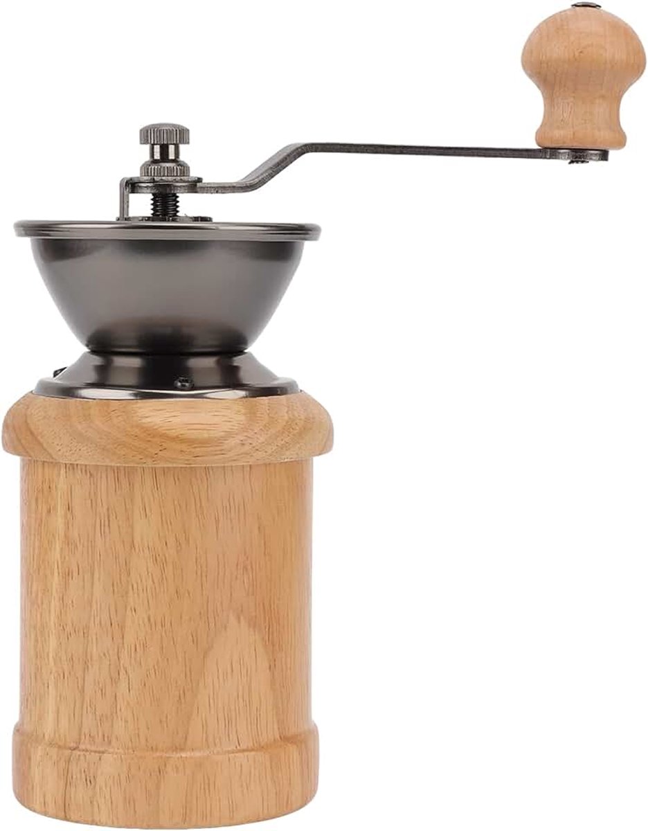 Instelbare grofheid Koffiemolenmolen Koffiebonenmolen Vintage antieke houten handmolen Handbediende koffiemolen voor keuken Camping (lichte kleur)