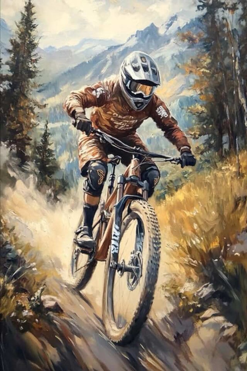Mountainbike Action auf dem Trail, Dynamische Illustration für Sport- und Naturfreunde.: Downhill Mountainbike in einer ... Extremsportler und MTB-Enthusiasten.