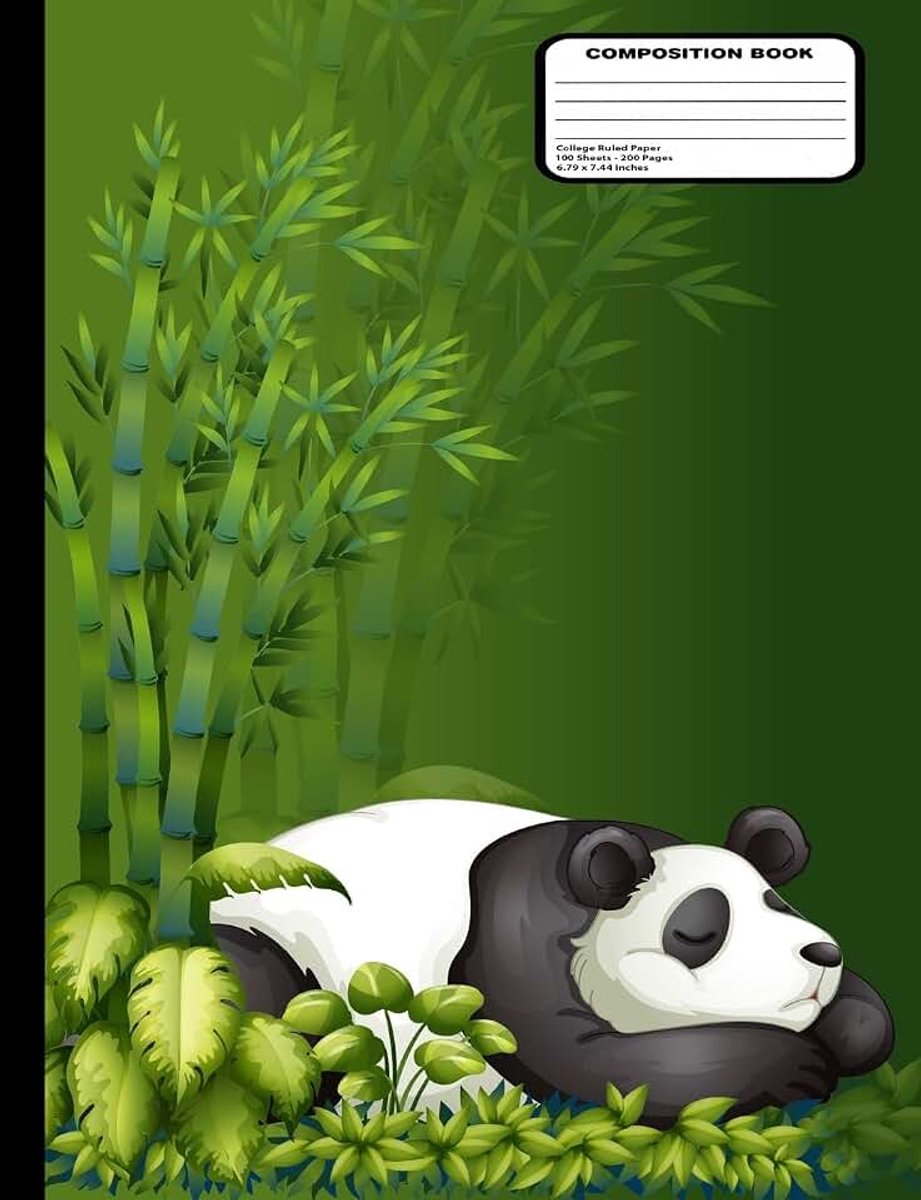 Panda Bear Sleeping in Bamboo Leaves Composition Notebook College Ruled 200 Pages / 100 Sheets, 9-3/4" x 7-1/2"