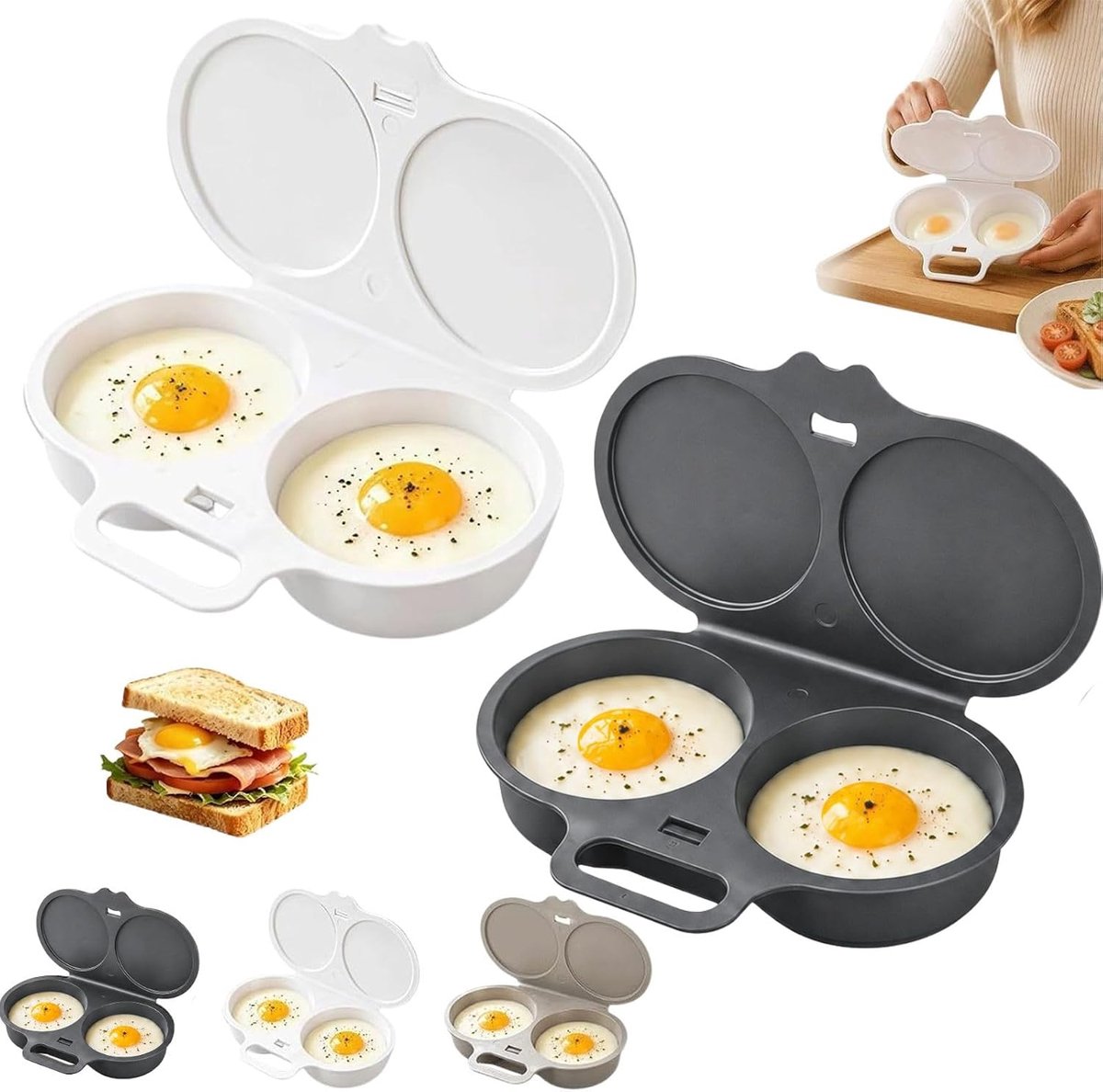 Ei Koker - Eierkoker Magnetron - 2 Stuks - Met Dubbele Holte - Met Deksel en Handvat - Snelle - Voedselveilig Pp-Plastic - Voor Het Koken van 2 Ei - Keuken Accessoire - Draagbare