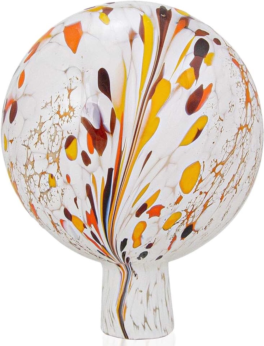 Tuinkogel glas wit / kleurrijk gevlamd