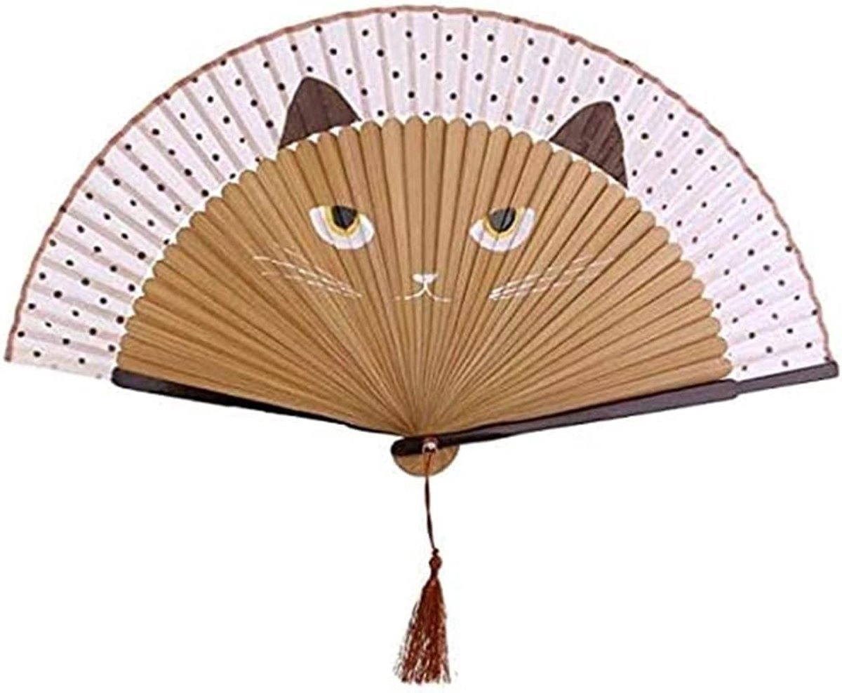 Sugar Zijden waaier, opvouwbaar, ventilator, bamboe, kat, dansen, de muur, kantoor, cosplay, kostuum, bruiloft, feest, huis, decoratie, knutselen (lichtbruin)