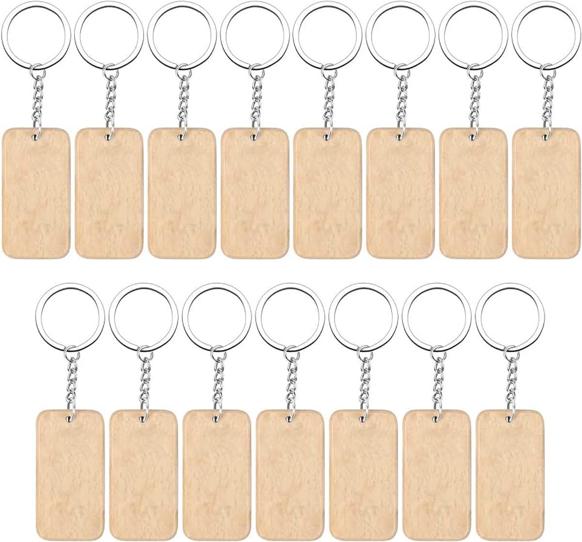 15 stuks houten sleutelhanger, blanco houten sleutelhanger met splitring, gepersonaliseerde natuurlijke houten sleutelhanger, rechthoek sleutelhanger voor sleutels, vrouwen, mannen, cadeau,
