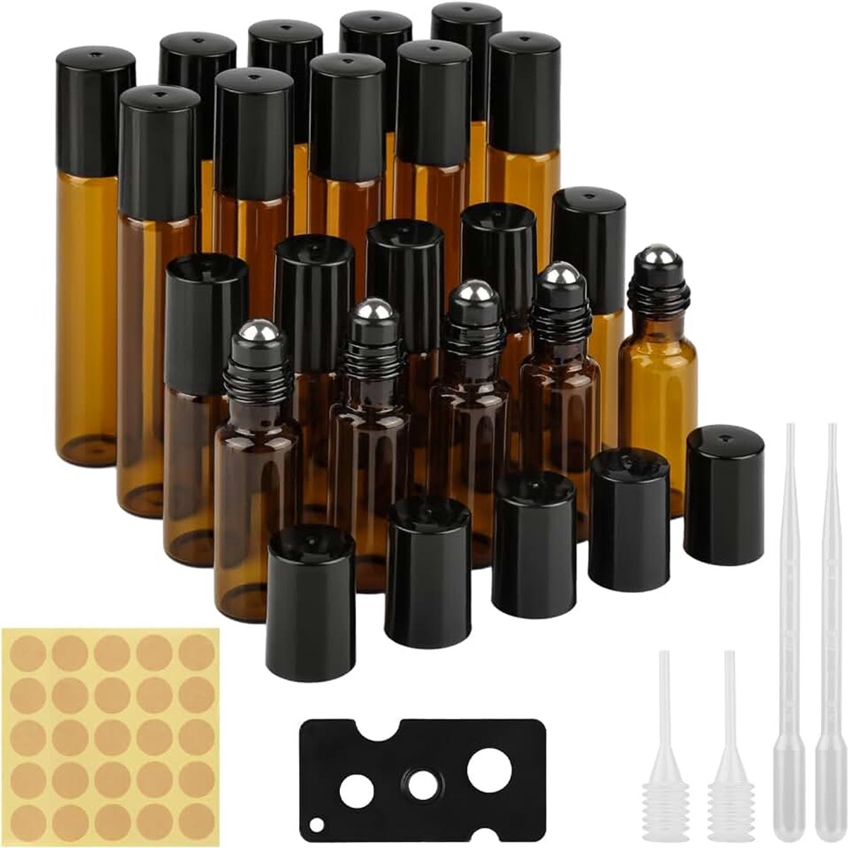 20 stuks glazen flessen, 5/10 ml, lege flessen met bruine olie, roestvrijstalen kogels, voor etherische oliën, parfum, cosmetica, massage