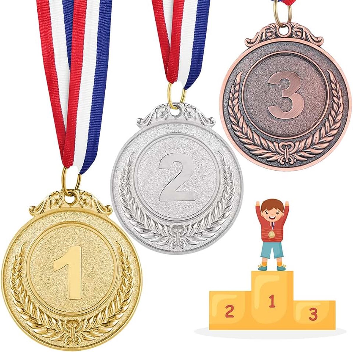 Winnaar medailles, goud, zilver, brons, medaille voor kinderen, winnaar medailles, Olympia gouden medailles voor kinderverjaardag, party, spelletjes, sport, wedstrijden
