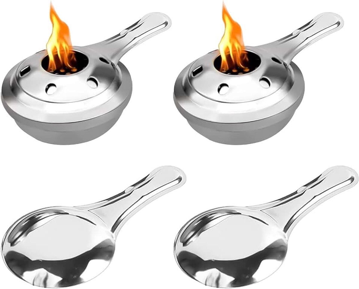 2 stuks fondue-brander, roestvrij staal met brandpasta voor hot pot & camping | Hervulbaar en duurzame kwaliteit, compact formaat voor buiten en buffet