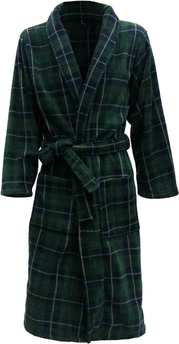 Badjas Van Fleece in Schotse Ruit, Groen