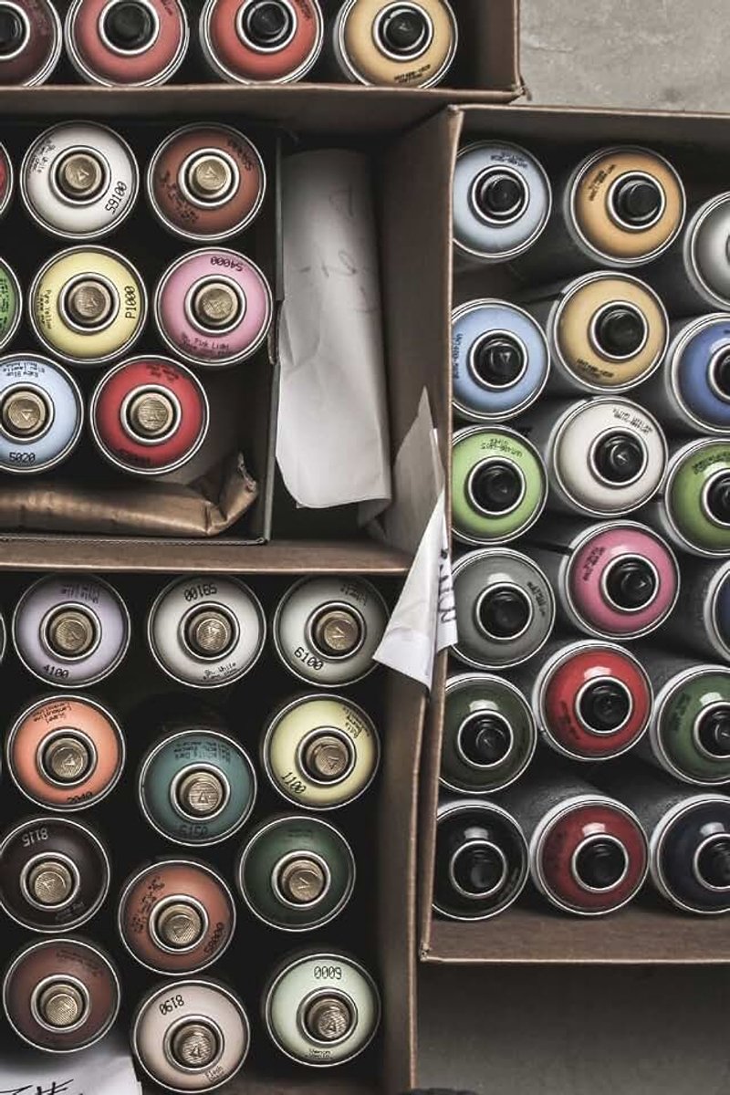 Boxes of Colorful Spray Paint Cans Notebook: 150 page lined 6 x 9 notebook/diary/journal