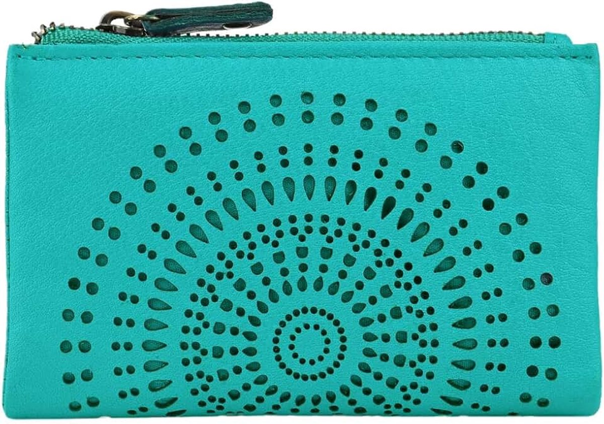 Laura Biagiotti Dames Portemonnee, Echt Leer, Compact, Geperforeerd Geometrisch Patroon, Turquoise