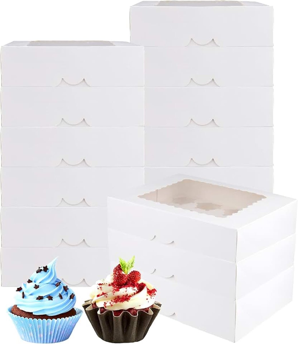 20 stuks 32,5 x 24,8 x 9 cm, wit, 12 gaten, cupcake-dozen, muffintransportbox, karton met transparant kijkvenster, cupcake-muffinbox, bakkerijdozen voor bakkerij, gebak en desserts