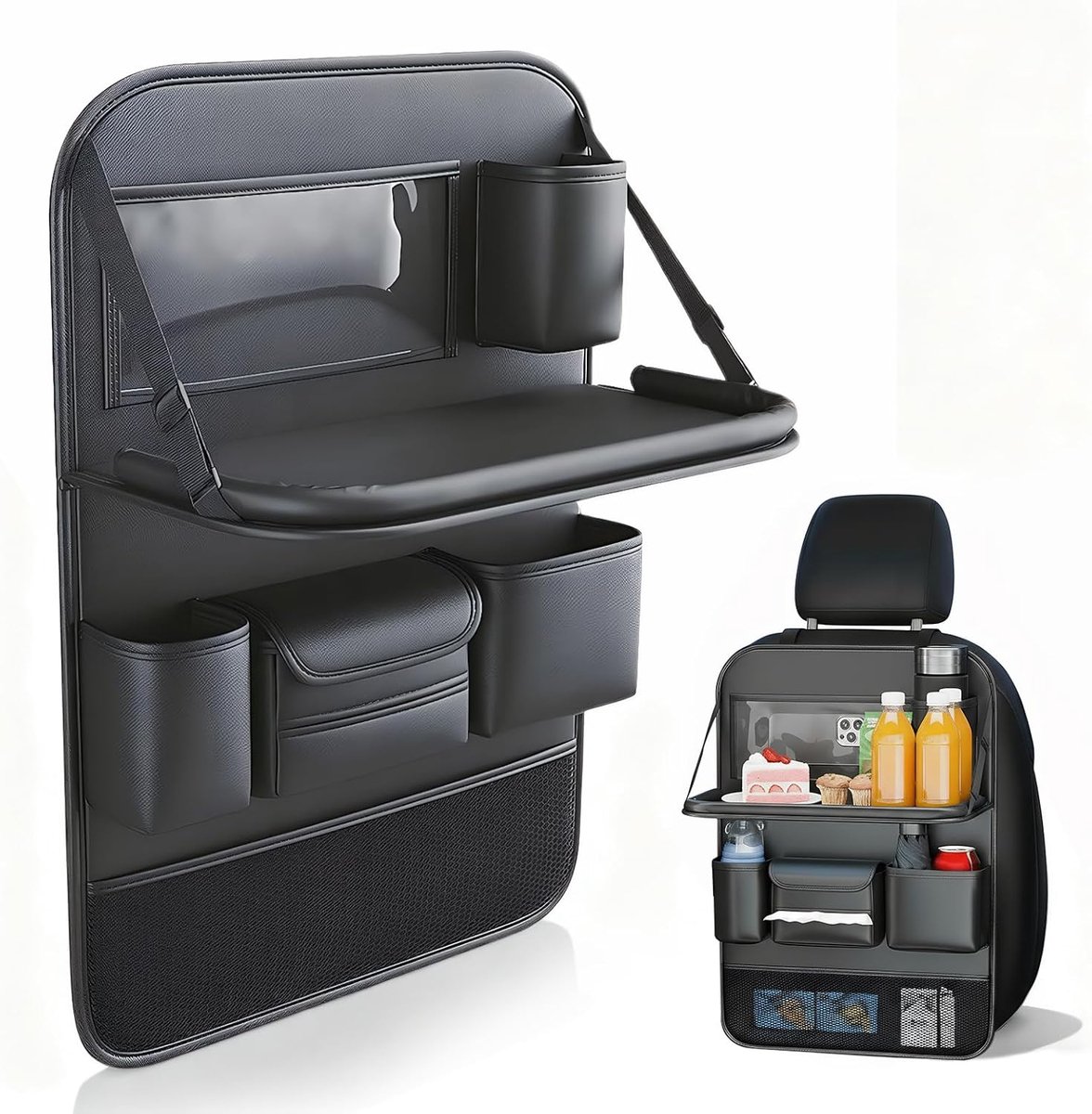 Autostoelorganizer voor kinderen met uitklapbaar tafeltje en tablethouder, autostoelorganizer voor kinderen, effectieve stoelbescherming voor onderweg, past in elke auto