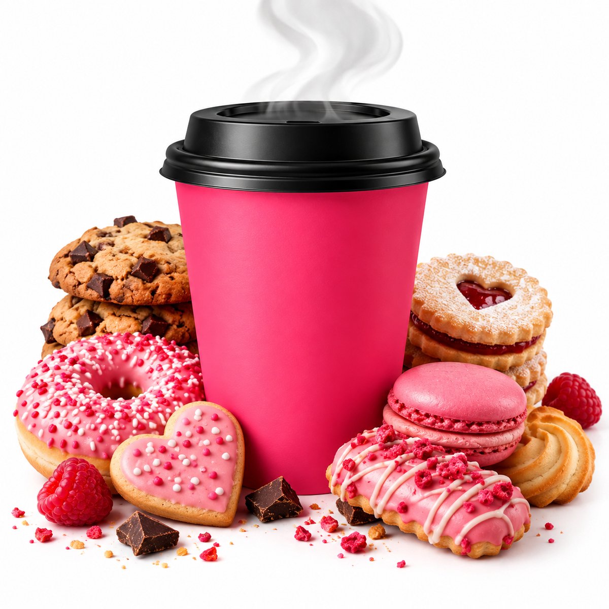 Kartonnen Koffiebeker to go 8oz 240ml roos + zwarte deksels- 100 Stuks - wegwerp papieren bekers - drinkbekers karton
