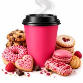 Kartonnen Koffiebeker to go 8oz 240ml roos + zwarte deksels- 100 Stuks - wegwerp papieren bekers - drinkbekers karton
