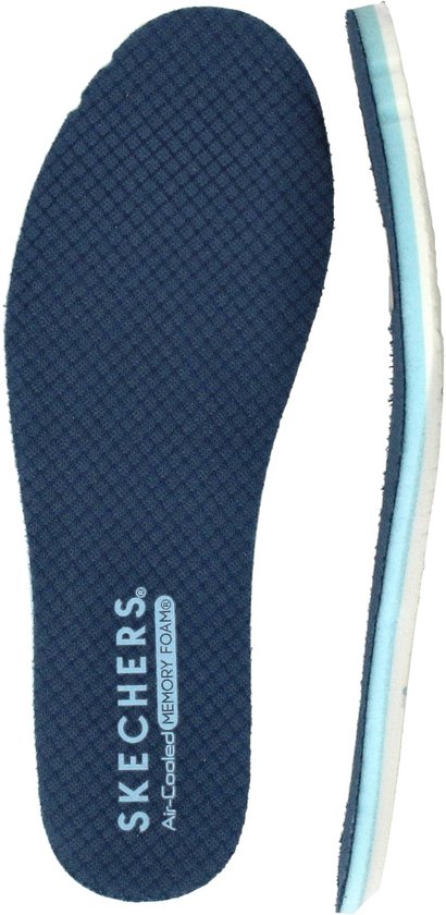 Binnenzool van Skechers in navy blauw met 'Air-Cooled Memory Foam'.