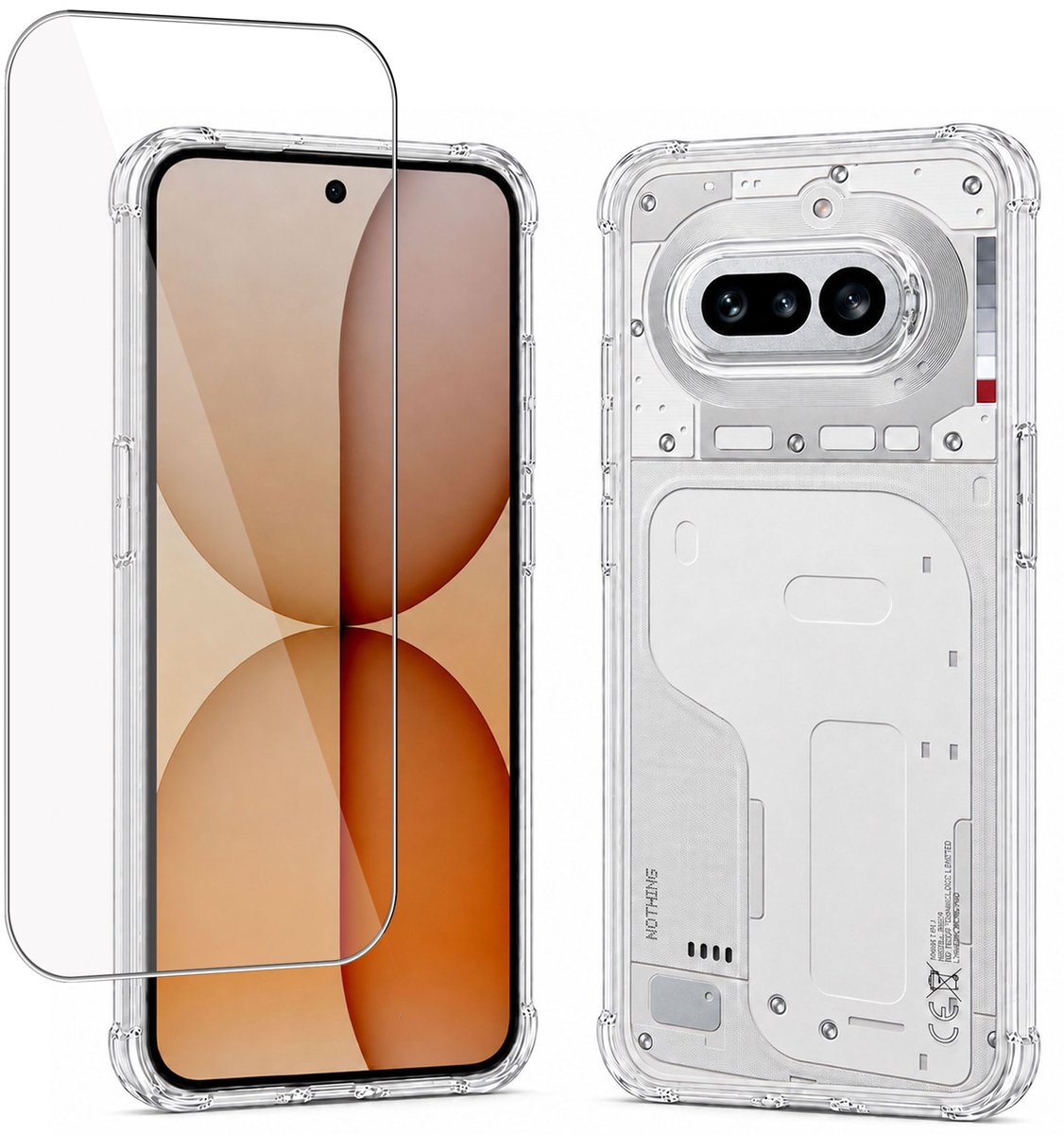 Hoesje + screenprotector geschikt voor Nothing Phone 4a - Luchtkussens - Siliconen Hoes - Gehard Glas - Transparant - geschikt voor Nothing Phone 4a