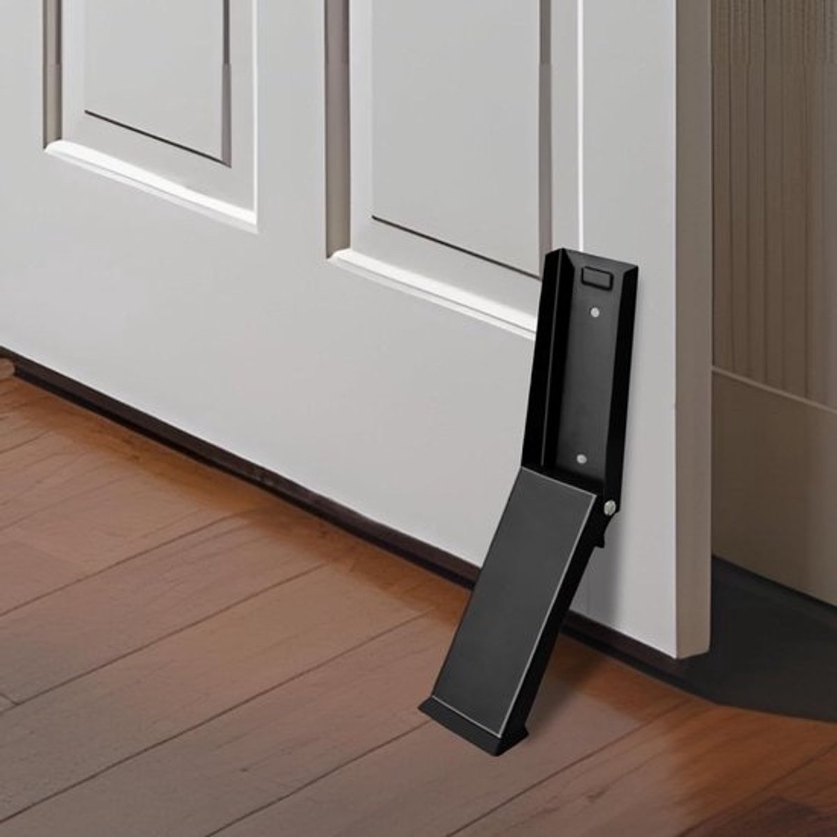 Roestvrij stalen deurstopper met antislip rubberen kop en magneten voor tapijt, hout, tegels en andere vloeren (zwart)