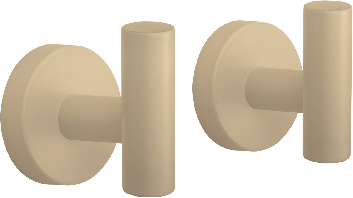 VDN Stainless Handdoekhaakjes beige - Vaatdoekhouder - Haakjes handdoek - Wandhaak - Ophanghaakjes - 2 Stuks