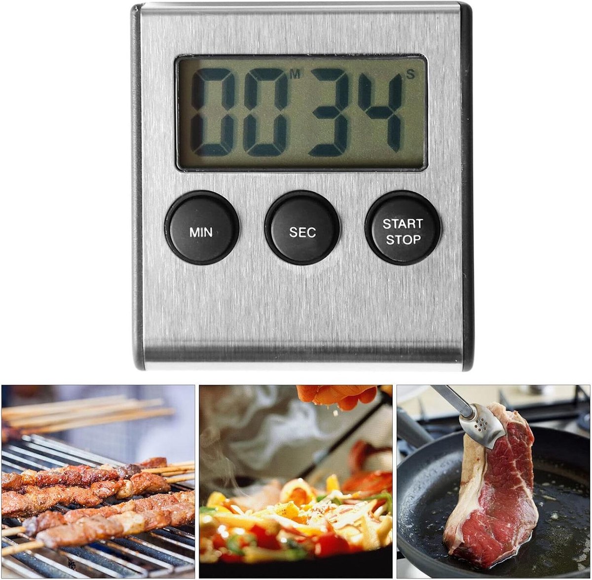 Kookwekkers - Digitale Timer met Magneet - 1 Stuks - LCD Scherm en RVS - Voor Koken en Bakken - Zilver — cadeau in Kookcadeaus - foto 3