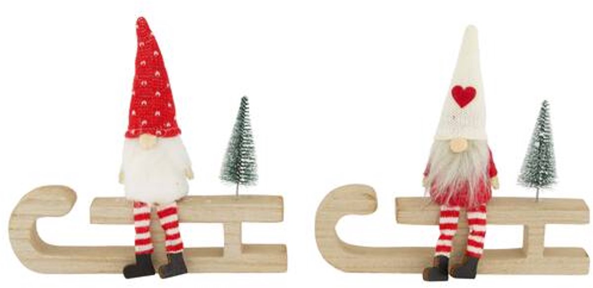 Figuur gnome op slee 20x2x19cm assorti (per stuk)